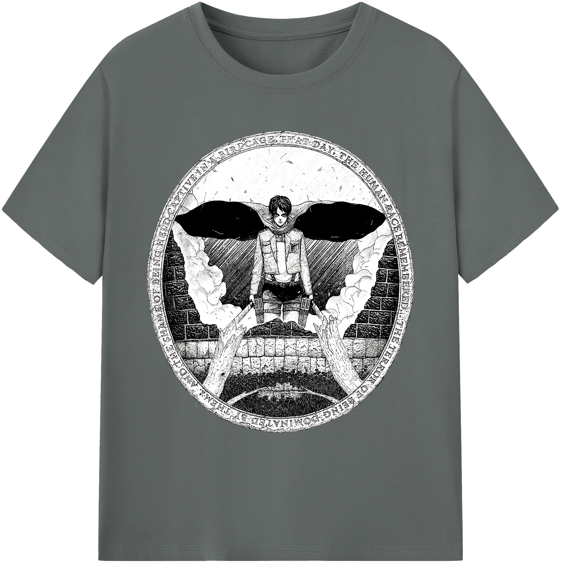 （画像用） 進撃の巨人 エレン･イェーガー Attack on Titan Eren Jäger 綿100％ メンズ半袖Tシャツ｜肌触りやわらか＆通気性